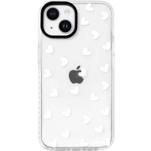 NITITOP Compatible with iPhone 13 Mini Case Cute Clear for Women Girls White Love Heart Pattern Ultra Slim with Bumper Protector Soft TPU Anti-Yellow Protective Cover - White Heart
