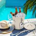YOUEON 4L Ice Bucket with Scoop and Lid, Double Walled Insulated Wine Bucket Chiller with Carry Handles, Beverage Tub for Cocktail Party, Camping, BBQ, Indoor & Outdoor Use, White