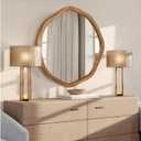 ULIKE Round Wood Mirror, 24 Inch Irregular Circle Vanity Wall Mirror with Wooden Frame, Rustic Decorative Wall Mount for Bathroom Bedroom Living Room Entryway, Rustic Brown