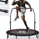 KENSONE 48" Foldable Mini Trampoline, Indoor Trampoline for Kids, Adults Indoor/Garden Workout, Fitness Rebounder with Adjustable Foam Handle, Max Load 450 lbs