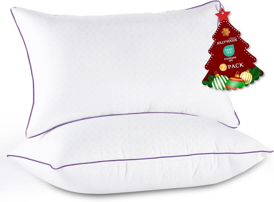 JOLLYVOGUE Pillows Queen Size Set of 2, Medium Supportive Bed Pillows with Super Soft Down Alternative Fill, Luxury Fluffy Hotel Quality for Side, Back, and Stomach Sleepers