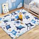 omzer Baby Play Mat, Large & Thick & Soft Cushioned Playmat for Playpen, Non-Slip Floor Mat for Crawling Infants & Toddlers with Safety Silicone Backing, Machine Washable - 71x79 Inch, Blue