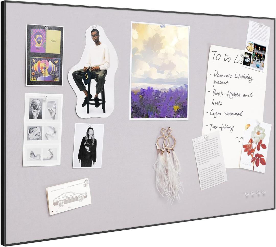 Fabric Bulletin Board 30x20 inches,Black Aluminum Framed Wall Pin Board | Cork Board Alternative for Wall with Push Pins for Office and Home, Linen Display Mood Board for Photos, Notes & Reminders