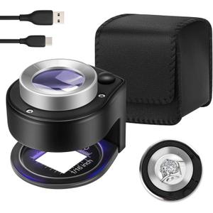 45X Jewelry Magnifier with 6 Light, Rechargeable Desktop Portable Coin Magnifier Sewing Magnifing Glass for Textile Optical Jewelry Tool Coins Currency Black