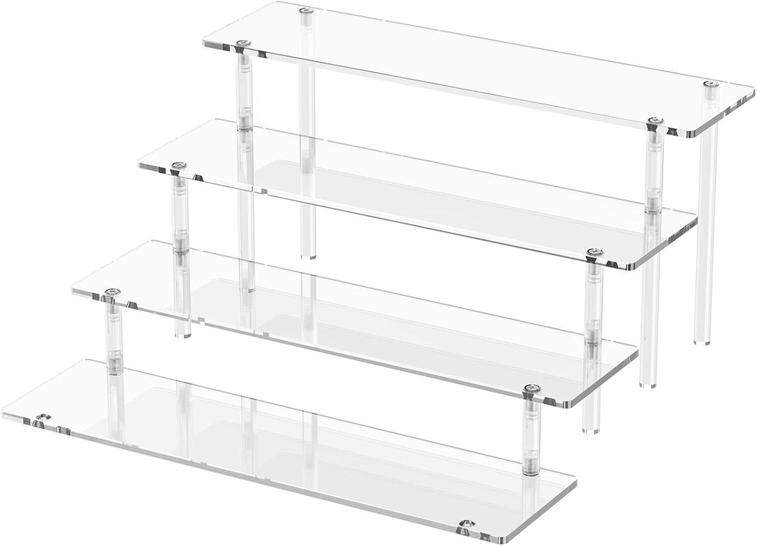 4 Tier Acrylic Display Risers, Clear Perfume Organizer, Cupcake Stand | Large Dessert Display for Party, Display Shelf for Figure and Collection, Riser Stand for Decoration and Organizer, 1 Pack