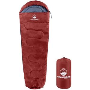 Mummy Sleeping Bag - Adult Cold Weather Sleeping Bag Rated to 25F - Waterproof with Drawstring Hood - Camping Equipment by Wakeman Outdoors (Red)