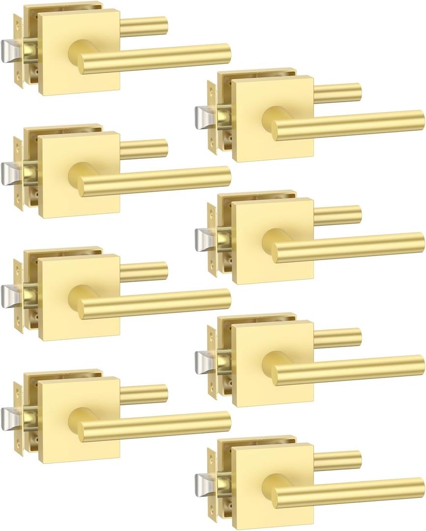 Asidrama 8 Pack Gold Passage Door Handles, Door Lever with Door Knobs Indoor for Bedroom or Bathroom, Heavy Duty Door Handles Interior with Locks for Left Right Sided Doors