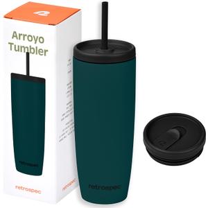Retrospec Arroyo Stainless Steel Tumbler with Lid and Straw - Reusable Insulated Tumbler Cup - Iced Coffee Travel Mug - Double Walled Thermal Tumblers, 24 oz.