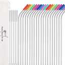 MUTNITT Set of 20 10.5" Reusable Bent Stainless Steel Straws with 20 Silicone Tips 5 Cleaning Brush 1 Travel Case Eco Friendly Extra Long Metal Straw Drinking for 20 24 30 oz Tumbler