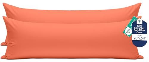 ROYALE LINENS Body Pillow Cover - Double Brushed 1800 Microfiber - 20"x54" with Hidden Zipper Closure - Wrinkle & Fade Resistant - Super Soft Body Pillowcase 2 Pack (Coral, Pack of 2)