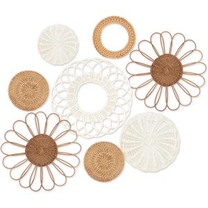 YIYA Set of 8 Boho Wall Decor Rattan Flower Wall Basket Decor Round Hand Woven Rattan Wall Art for Handmade Wall Art For Living Rooms Farmhouse Living Rooms Nursery (brown)