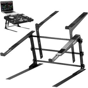 Pyle Portable Dual Laptop Stand - Standing Table with Adjustable Height, Ergonomic Design & Anti-Slip Prongs for DJ Mixer, Sound Equipment, Workstation, Gaming & Home Use - PLPTS38, Black