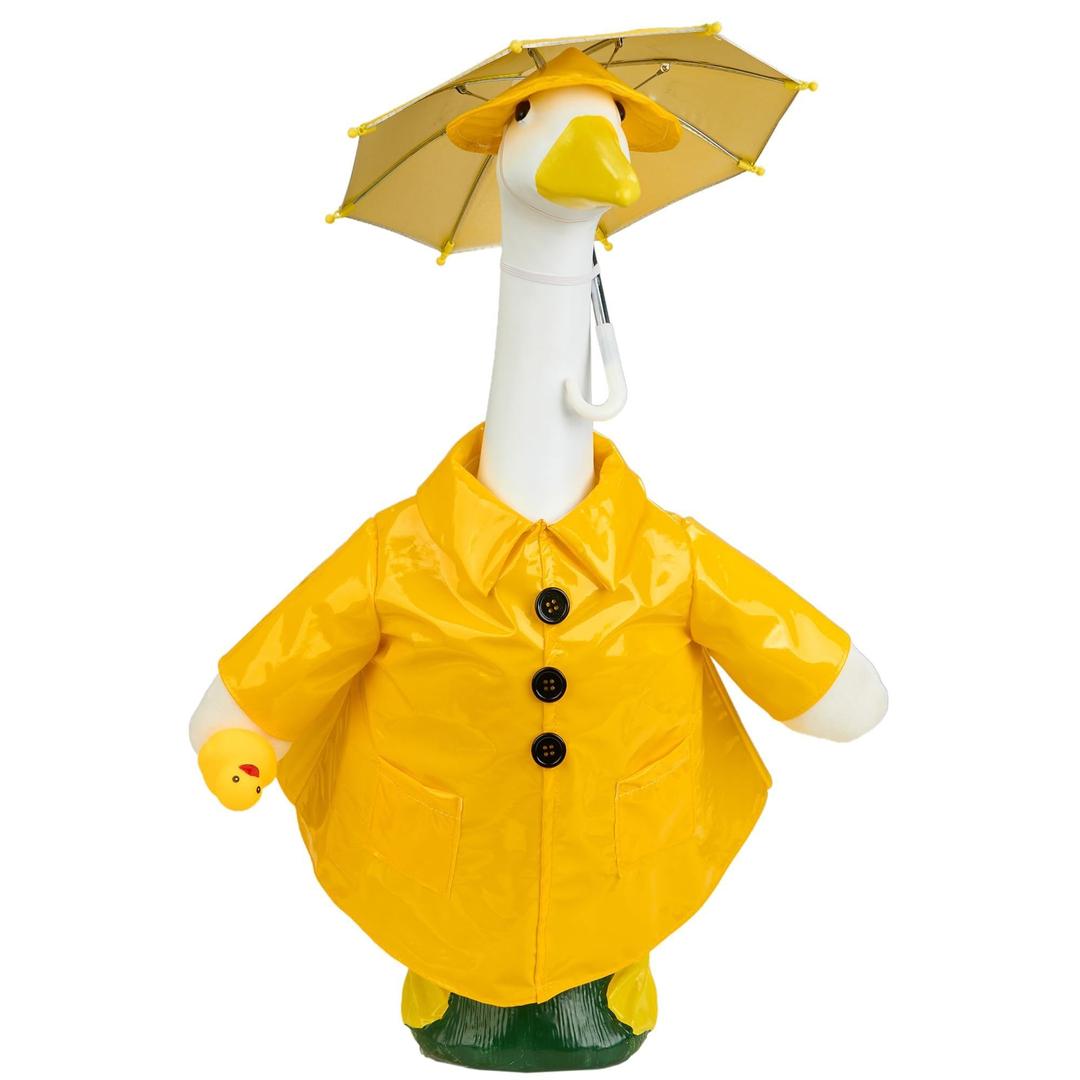 FLAIR GIFTS Yellow Raincoat Goose Outfits Porch Goose Waterproof Clothes with Umbrella Hat Rubber Duckie Fits 23" Geese Statue for Spring Summer Garden Lawn Patio Yard Outdoor Decor (Rubber Duckie)