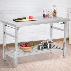 Stainless Steel Table 48 * 24 in, Portable Kitchen Island Prep Work Bench with Foldable Legs, Adjustable Undershelf for Restaurant, Sliver