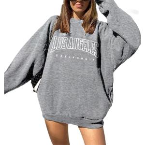 LilyCoco Women's Graphic Sweatshirts Oversized Long Sleeve Sweatshirt Pullover Tops (Gray, L)