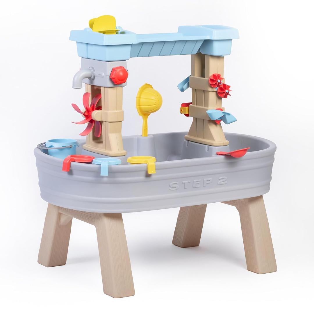 Step2 Rain Showers & Flow Kids Water Table, Outdoor Toddler Activity Table, 15-Piece Accessory Set, Ages 1.5+ Years Old, Multicolor (Gray, Blue, Red)