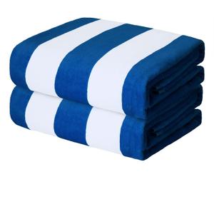 Exclusivo Mezcla 2 Pack Cotton Oversized 35x70 Inches Cabana Stripe Beach Towels, Super Absorbent Soft Plush Pool Bath Towel (Ocean Blue)