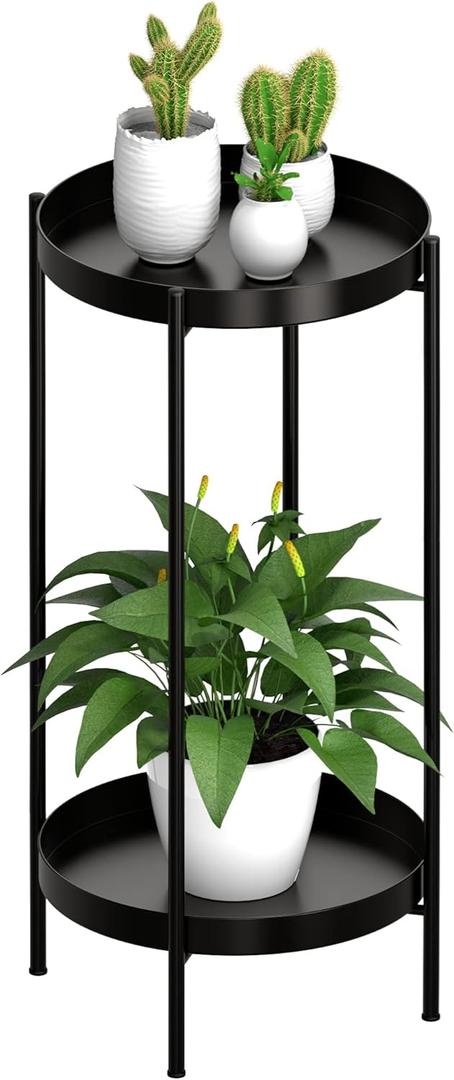 OVICAR Plant Stand Indoor Outdoor - Flower Pot Holder Metal Plant Rack Organizer , 2 Tiers Tall Planter Display Storage Shelf For Home Garden Patio Bathroom Office Living Room Balcony Corner(Black)