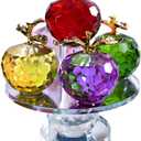 QFkris 5.1inches Height, 5 Colors Crystal Faceted Apples Ornament, Glass Apple Figurines Collectibles with Rotatable Base for Home Table Decor