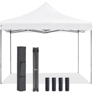 OLIXIS 10x10 Ft Pop Up Canopy Tent, Waterproof Portable Outdoor Shade Canopy with Sand Bags for Beach, Backyard Parties & Events, Pure White