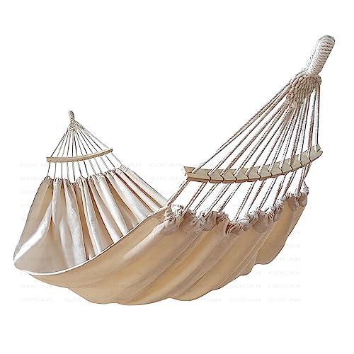 GOCAN Double Hammock 2 Person Extra Large 220x150cm Total Length 330cm Load 500lb Canvas Cotton Hammock for Patio Porch Garden Backyard Lounging Outdoor and Indoor with Removable Spreader Bar