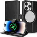 Zouzt for iPhone 14 Pro 6.1" Genuine Leather Wallet Case with Card Holder, for MagSafe Magnetic Wireless Charging, Flip Folio Book Kickstand Shockproof Cover Women Men for iPhone 14 Pro - Black