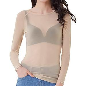 Women's Sheer Tops Long Sleeve Lace Mesh Top See Through Blouse Tee Shirt 2XL