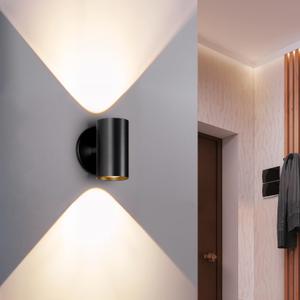 Tubicen Up Down Wall Sconce Indoor Black Cylinder Sconces Wall Lighting 7W Bright LED Dimmable Wall Light for Living Room Hallway Stairway Home Theater Lights 3000K Hardwired 5.4" H, Small