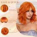 NAYOO Burnt Orange Bob Wig with Bangs for Women, 14 Inch Short Curly Synthetic Wig, Glueless Middle Part Natural Looking Copper Orange Hair for Daily Wear Party Halloween