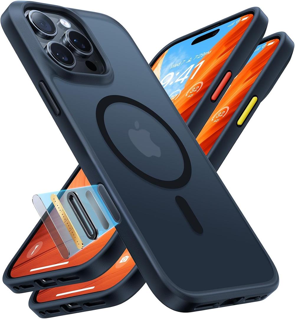 TORRAS for iPhone 16 Pro Case Translucent Matte Black | Compatible with MagSafe, Military Grade Drop Protection, Stronger Magnetic, Shockproof Airbag, Camera Control, Color Buttons, Slim Anti-Scratch