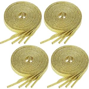 5 x 4 Pairs Glitter Gold Shoe Laces, Bling Sequin Shoelaces 8mm Wide 47 Inch Metallic Gold Shoelace Flat Shoe Strings for Sneakers Boots Sports