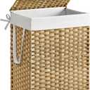 SONGMICS Laundry Hamper with Lid, 23.8 Gallon (90 L) Synthetic Rattan Clothes Laundry Basket with Lid and Handles, Foldable, Removable Liner, Goose Yellow