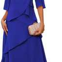 Long Royal Blue Plus Size Crew Neck Chiffon Ruffles Mother of The Bride Dressesfor Women 3/4 Sleeve Formal Evening Dress with Pockets (Size 12)