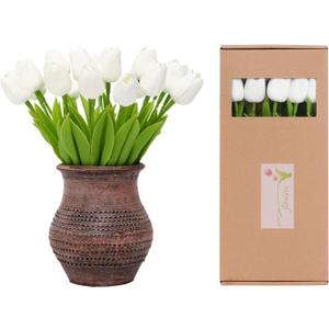 ucky Artificial Flowers 20Pcs Tulips Realistic Touch Spring Summer Fake Flowers for Home Decor Outdoor Garden Parties and Wedding Decorations Mother's Day Easter Gifts (White, 20 Pcs)