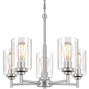 19.8'' 5-Light Chandelier for Dining Room Kitchen Island, Modern Farmhouse Pendant Lighting with Glass Shades Industrial Brushed Nicke Hanging Ceiling Light Fixture for Living Room, Height Adjustable