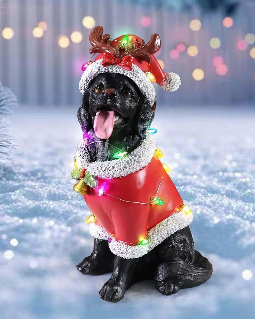 Lighted Christmas Decoration Outdoor Dog Statue, Dog Sculpture Figurine with Pink Christmas Outfit & Lights for Garden, Patio and Yard, Indoor Holiday Dcor Gift for Mom and Dad (Golden Retriever)