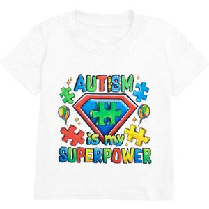 Autism is My Super Power Superhero Shirts Toddler Boys Autism Awareness Shirt Kids Summer Short Sleeve Tops