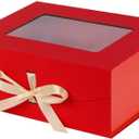 Red Gift Box for Presents with Ribbon 13.2x11x5.3 Inches Clear Gift Box with Window Magnetic Closure Gift Boxes with Lids