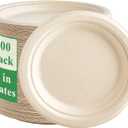 Vplus 200 Pack Paper Plates 7 inch 100% Compostable, Heavy-Duty Disposable Paper Plates Bagasse Natural Biodegradable Eco-Friendly Sugarcane