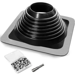 #6 Epdm Metal Roof Vent Boot, Flexible Roofing Boots Fits Pipe Od 4 3/4'' to 10'', Metal Roof Jacks Flashing for Houses Includ Roofing Screws & Hex, Black/ 1 Pcs