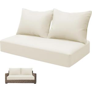 Outdoor Loveseat Cushion Set 46 x 24 inch Waterproof Oxford UV-Resistant and Fade Resistant Patio Furniture Cushion, Deep Seat Cushions for Patio Couch, Bench and Wicker Chair, Cream
