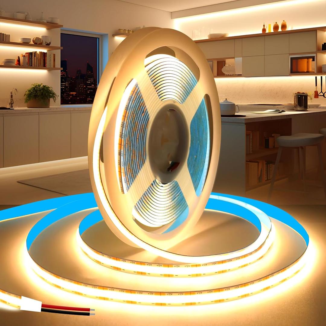 3 x KSIBNW LED Strip Lights Warm White 3000K,5M 12V COB Led Strip Lights 16.4ft LED Tape Light 8mm Width Flexible CRI90+ Uniform Dotless for Bedroom Cabinet Kitchen(Power Supply Not Included)
