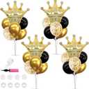 TONIFUL Table Centerpiece Balloons Stand Kit Include Black Gold Latex Confetti Balloons and Foil Crown Balloon for Birthday 2025 Graduation Anniversary Halloween New Year's Eve Party Decoration