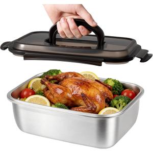 QCQHDU Stainless Steel Food Storage Containers, 3800 ML/ 129 oz / 16 Cup Large Food Storage Meal Prep Containers with Airtight Lids for Roasting Turkey, Chicken, Baking Casserole, Fruits, Party