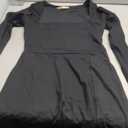 QINSEN Womens Square Neck Bodice Dress Long Sleeve Side Slit Flare Mini Dresses (Medium, Black)