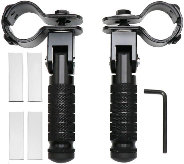 M8 Motorcycle Foot Rests Fit 1.22-1.29in Motorbike Brackets Foldable Foot Pegs Front Footpeg Rear Footpeg Anti-Skid Rearsets Folded Footrest 90 Degree Fixed Folding Passenger Pedal Supports(Black)
