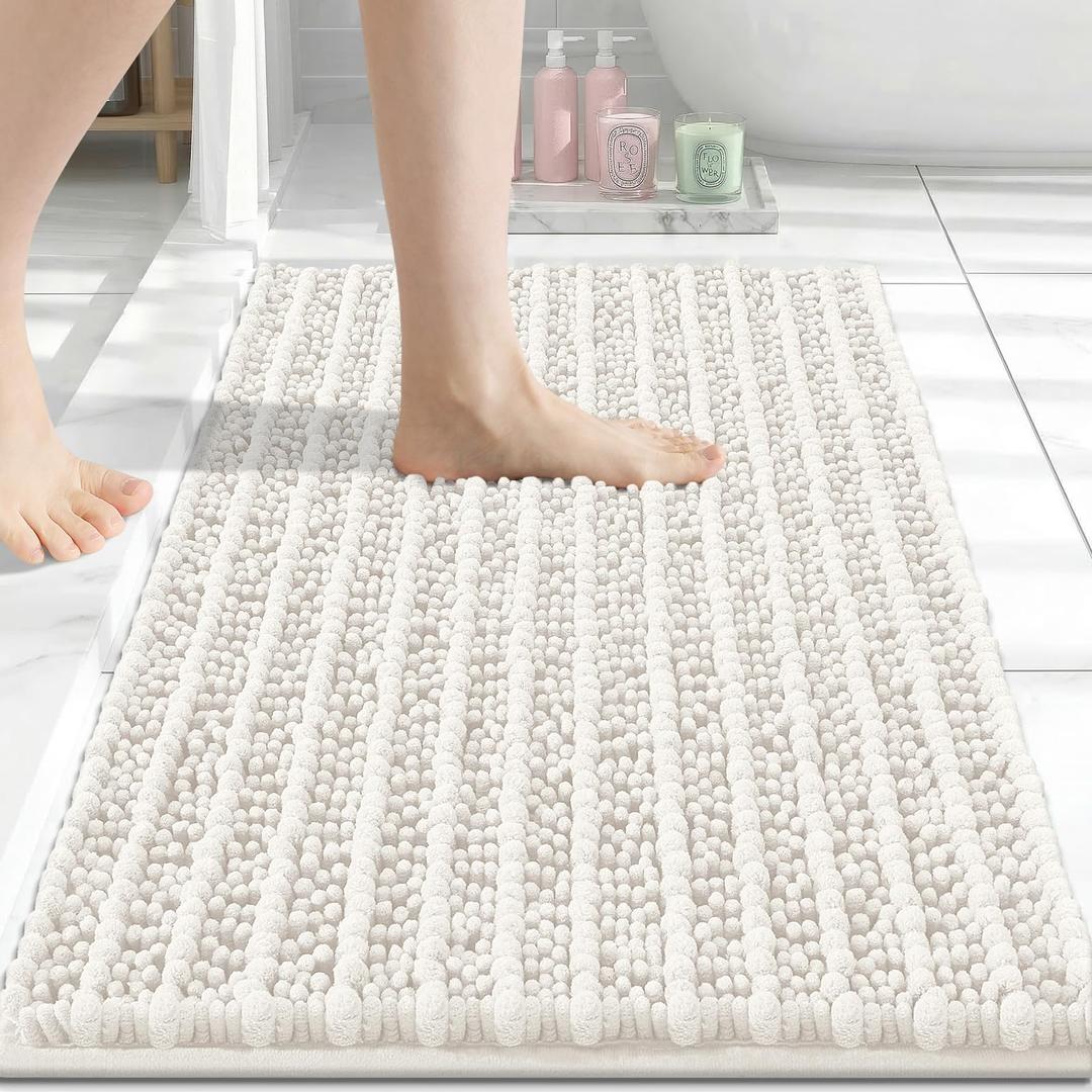 Arotive Luxury Bathroom Rugs 59x35, Extra Soft Thick Absorbent Shaggy Chenille Bath Rugs, Non-Slip Machine Wash Dry, Bath Mats for Bathroom Floor, Tub and Shower, Home Decor Accessories, Ivory