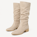 Women's Knee High Boots Flat Low Heel Slouch Pointed Toe Winter Shoes with Side Zipper, Size 39