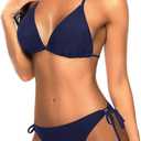 Tempt Me Women Triangle Bikini Sets Halter Two Piece Sexy Swimsuit String Tie Side Bathing Suit (Blue, X)