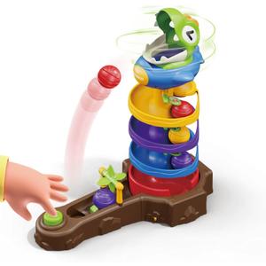 Dinosaur Ball Drop Tower for 3 4 5 6 7 8 Years Old Kids, Dino Spin Twister Toddlers Toy, Shoot Balls Toddler Montessori Toys Gifts for 3-6 Year Old Boys Girls, 2 Single Player Mode